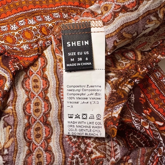 SHEIN V NeckTank Top Blouse Brown Orange Print Size M - Picture 5 of 5